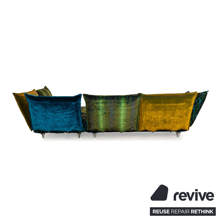 Canapé d'angle en tissu Bretz Ohlinda bleu vert jaune