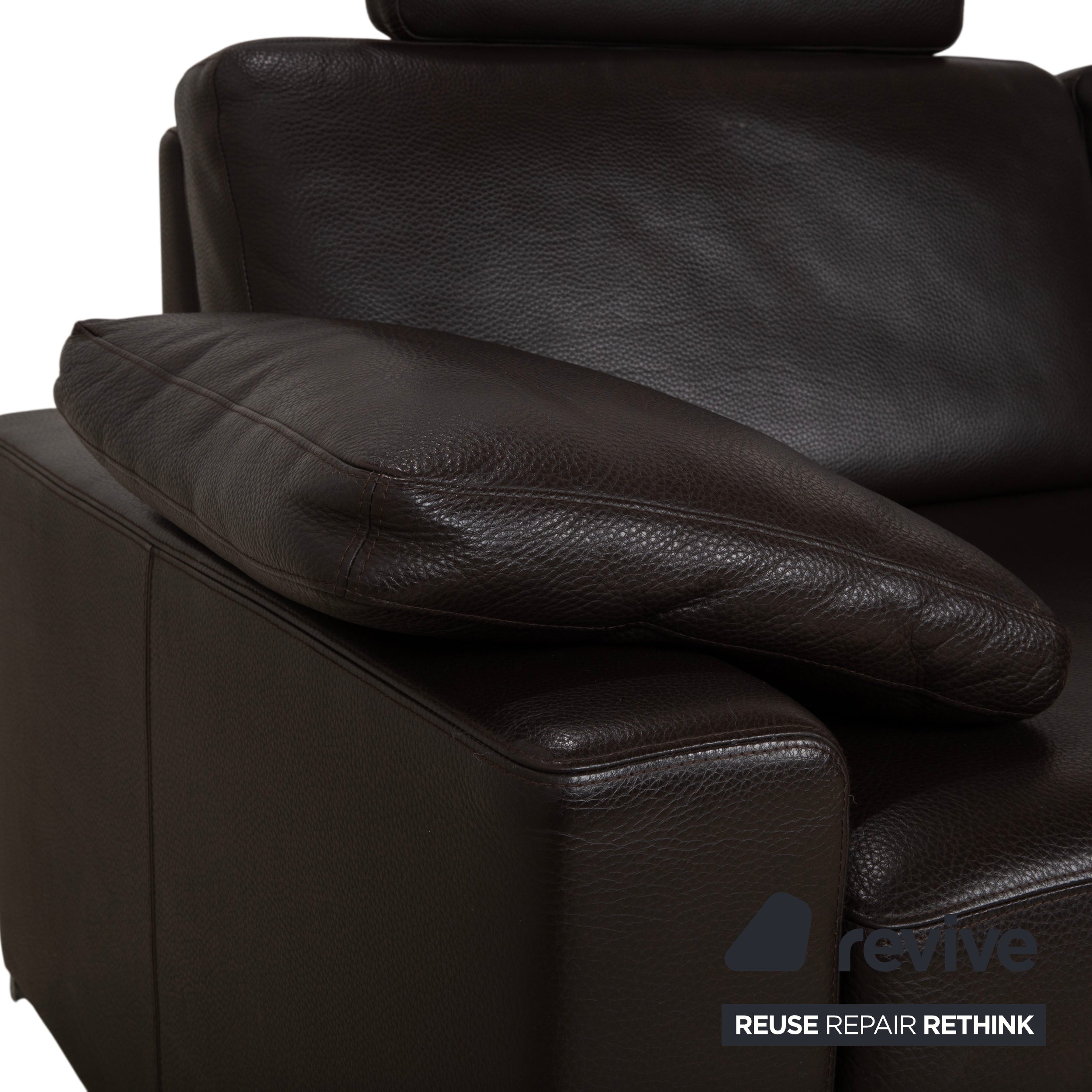 Brühl Alba Dreisitzer Leder Sofa Braun inkl. Kopfstütze und Chrom Füßen Couch Dickleder