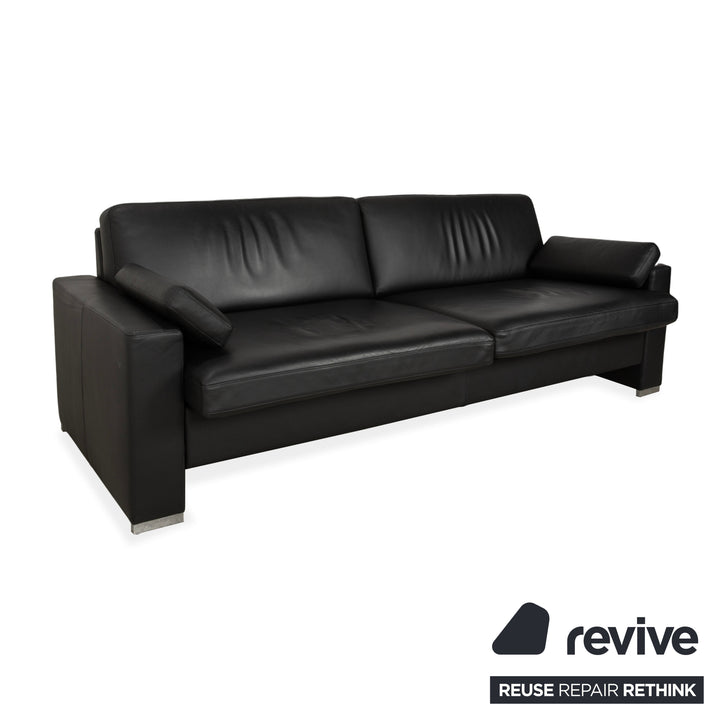 Brühl Alba Leather Three-Seater Black Manual Function Sofa Couch