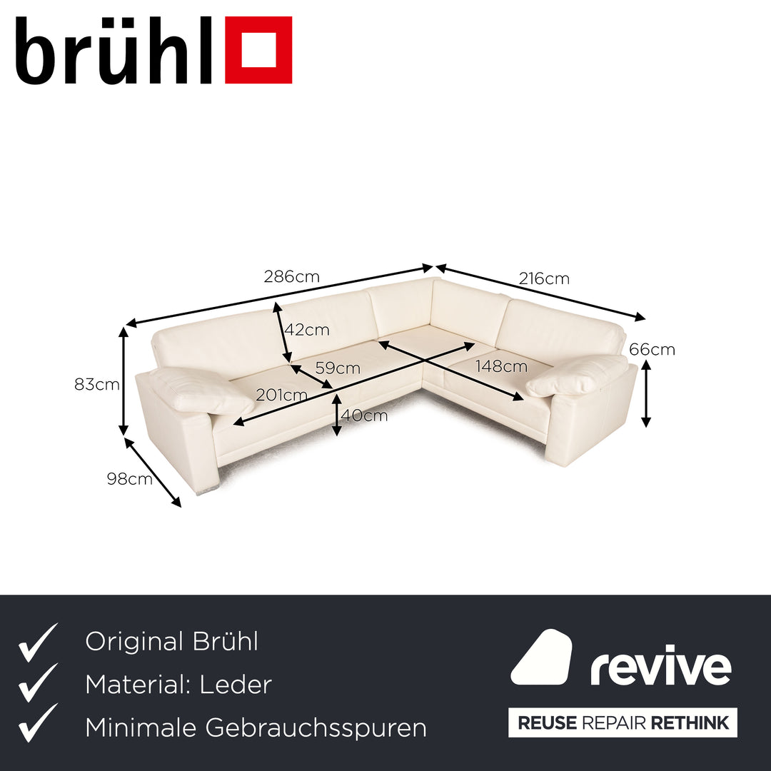 Brühl Alba leather sofa white corner sofa couch recamier right