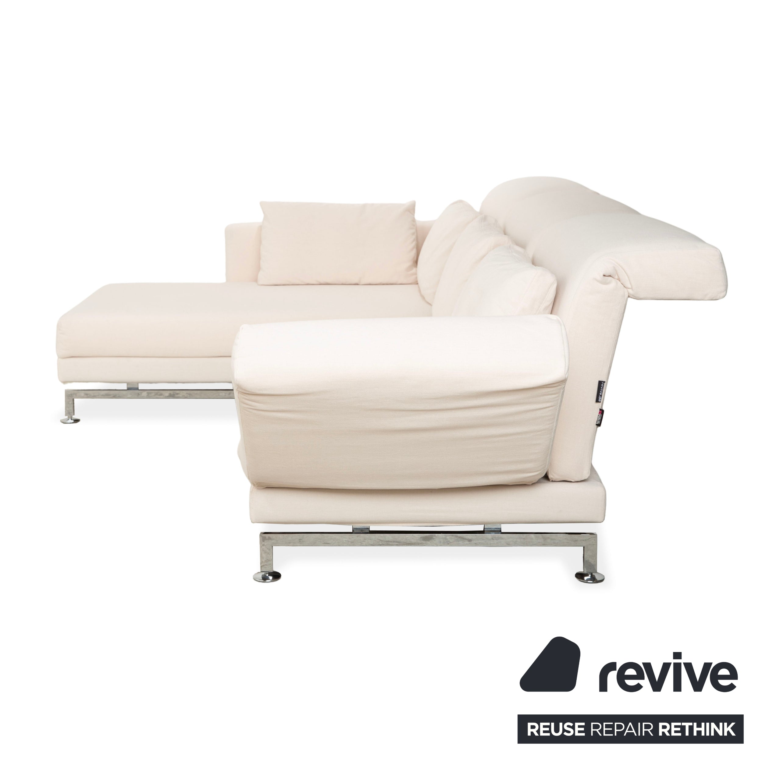 Brühl Moule Stoff Ecksofa Beige Couch manuelle Funktion Recamiere links Neubezug