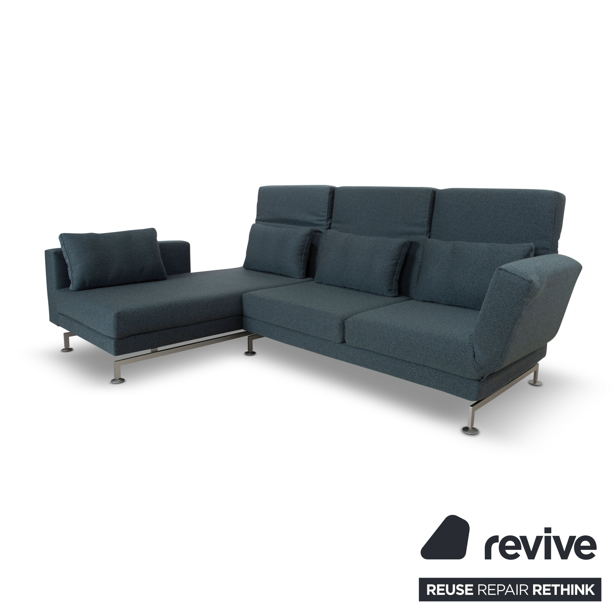 Brühl Moule Stoff Ecksofa Blau Couch manuelle Funktion Recamiere links Neubezug