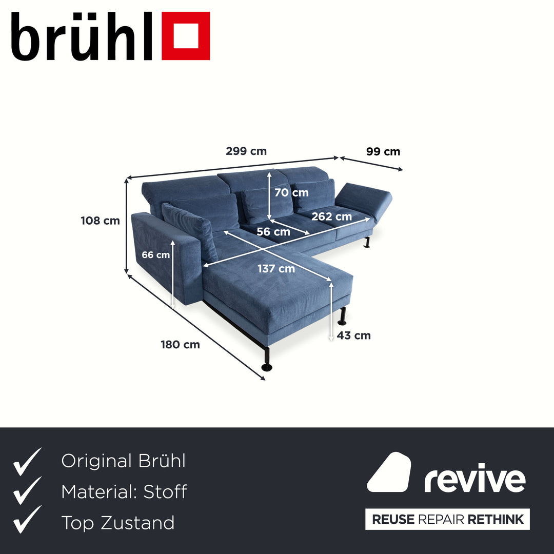 Canapé d'angle en tissu Brühl Moule, bleu, à réglage manuel