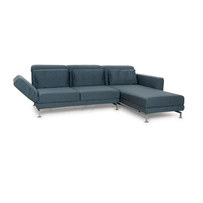 Brühl Moule Stoff Ecksofa Blau Petrol Recamiere Rechts manuelle Funktion Sofa Couch Schlaffunktion Neubezug