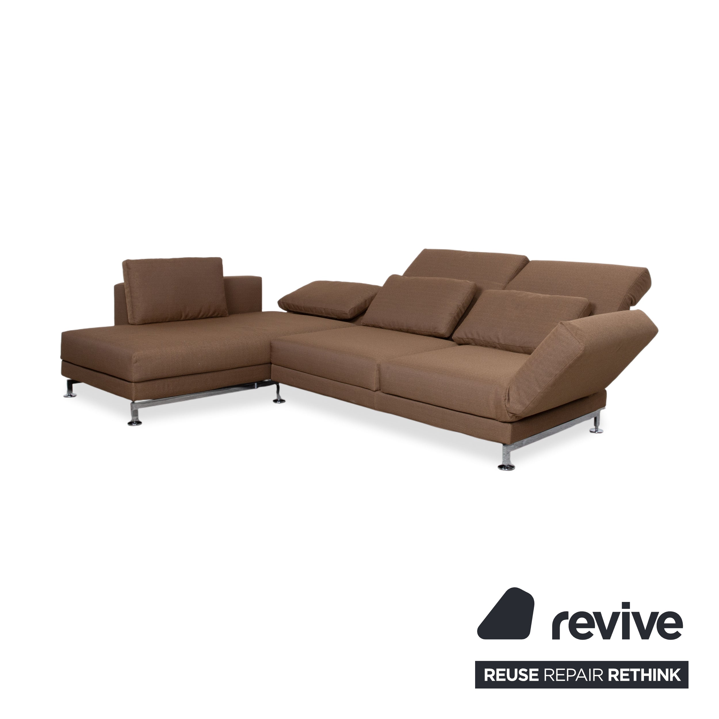 Brühl Moule Stoff Ecksofa Braun Couch manuelle Funktion Recamiere links Neubezug
