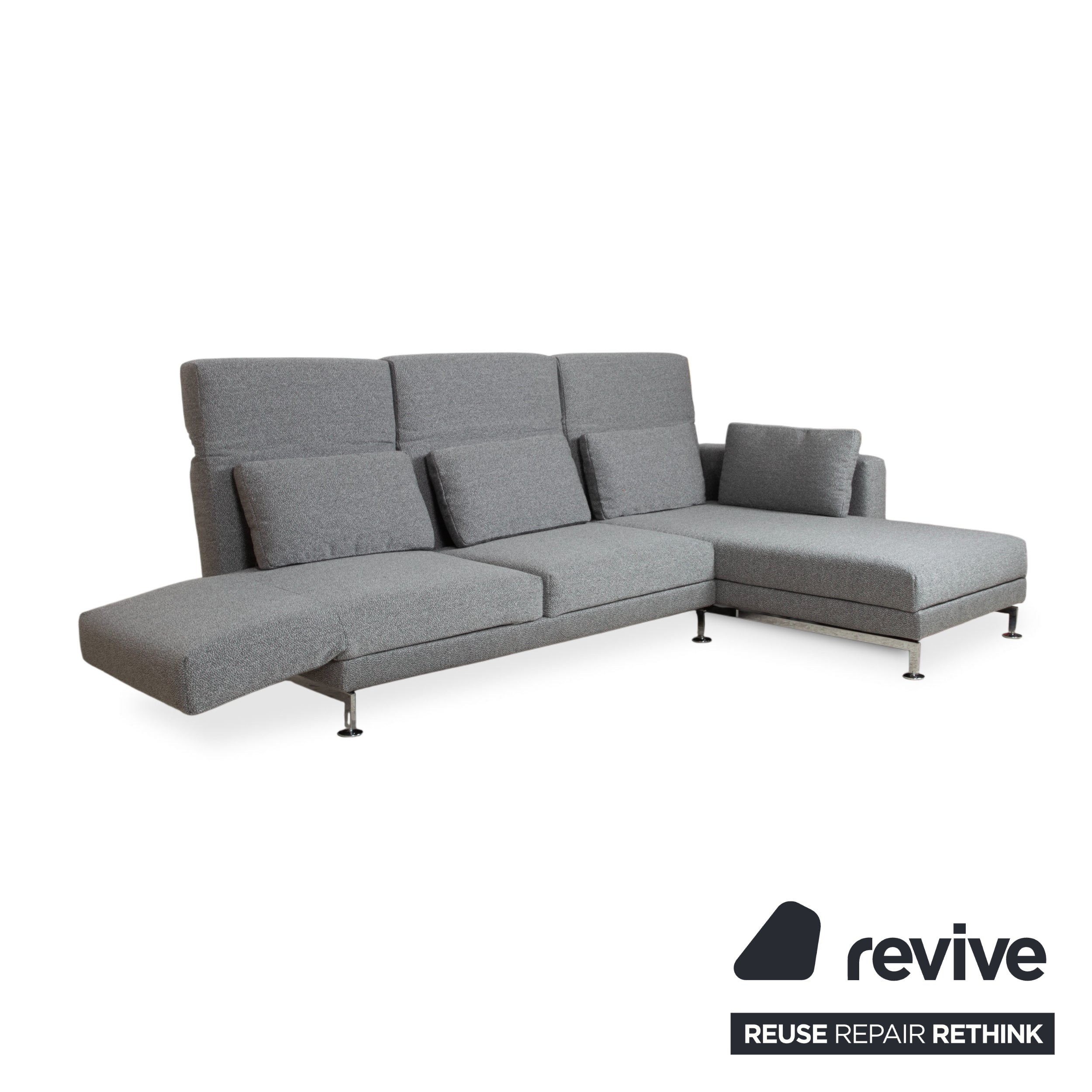 Brühl Moule Stoff Ecksofa Grau Couch manuelle Relaxfunktion Recamiere rechts Neubezug GLOW 534