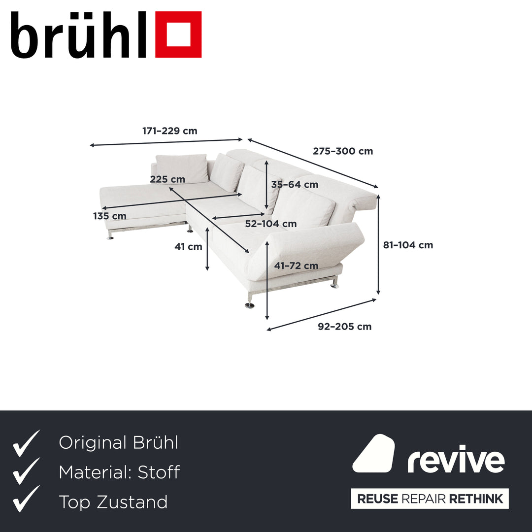 Brühl Moule Stoff Ecksofa Grau Hellgrau Weiß manuelle Funktion Sofa Couch