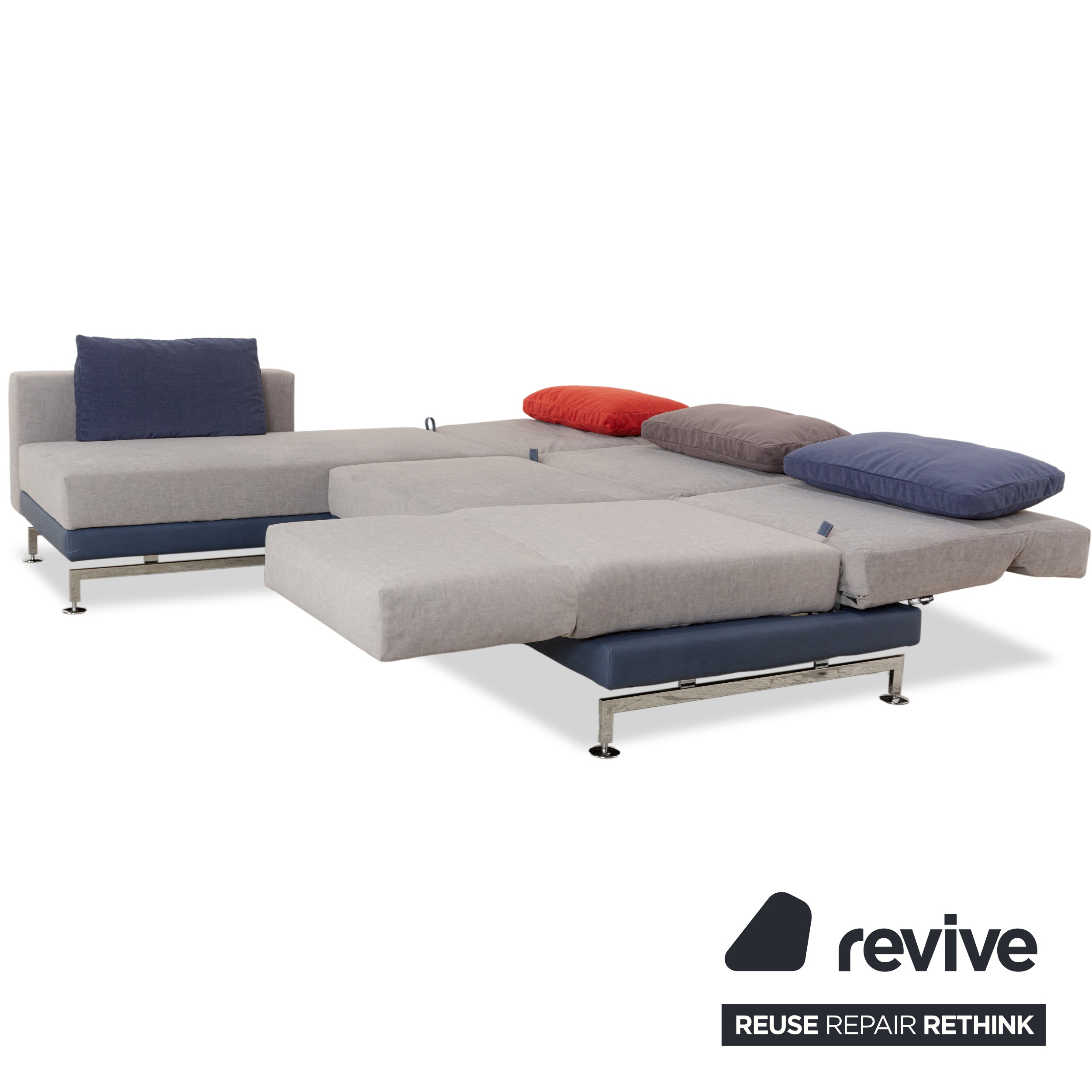 Brühl Moule Stoff Ecksofa Sofa Couch Grau Récamiere Links manuelle Funktion Schlaffunktion Neubezug