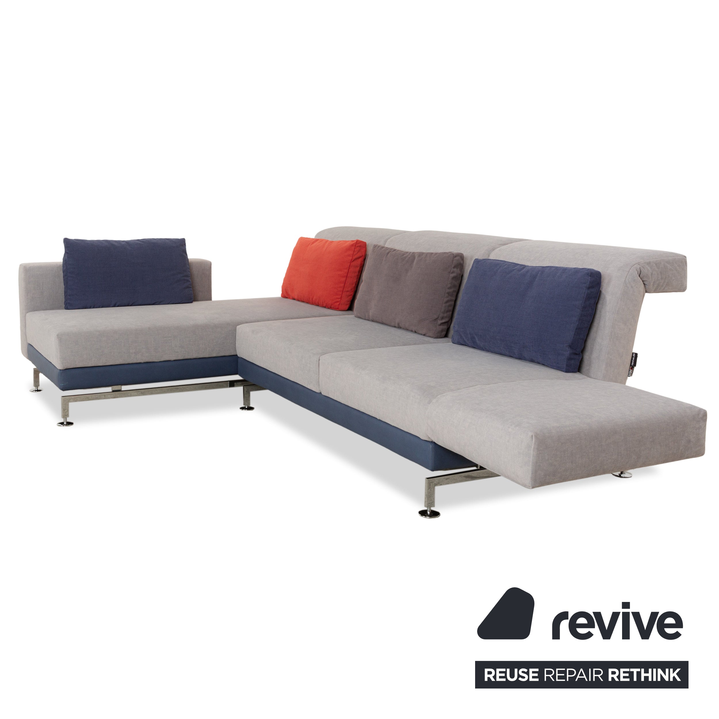 Brühl Moule Stoff Ecksofa Sofa Couch Grau Récamiere Links manuelle Funktion Schlaffunktion Neubezug