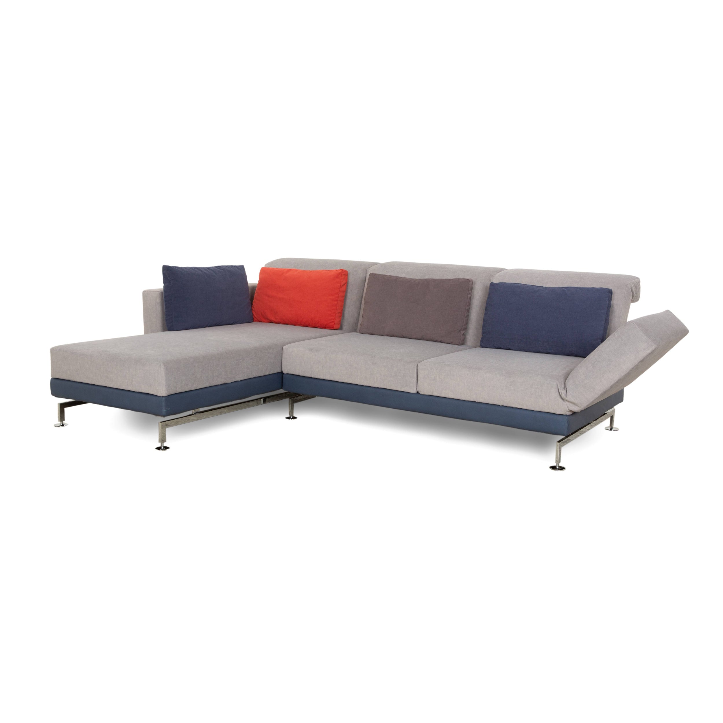 Brühl Moule Stoff Ecksofa Sofa Couch Grau Récamiere Links manuelle Funktion Schlaffunktion Neubezug