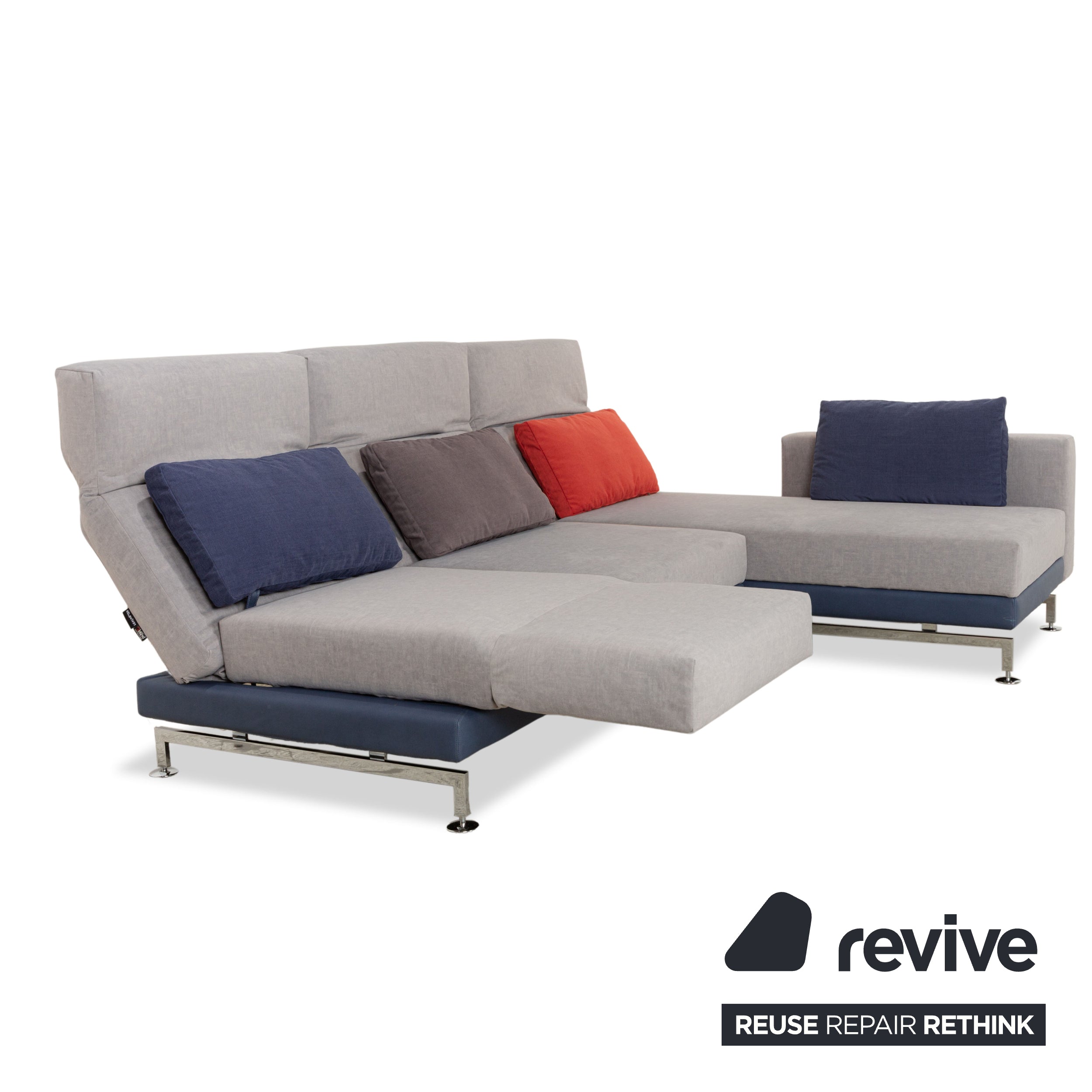 Brühl Moule Stoff Ecksofa Sofa Couch Grau Recamiere Rechts manuelle Funktion Liegefunktion Neubezug