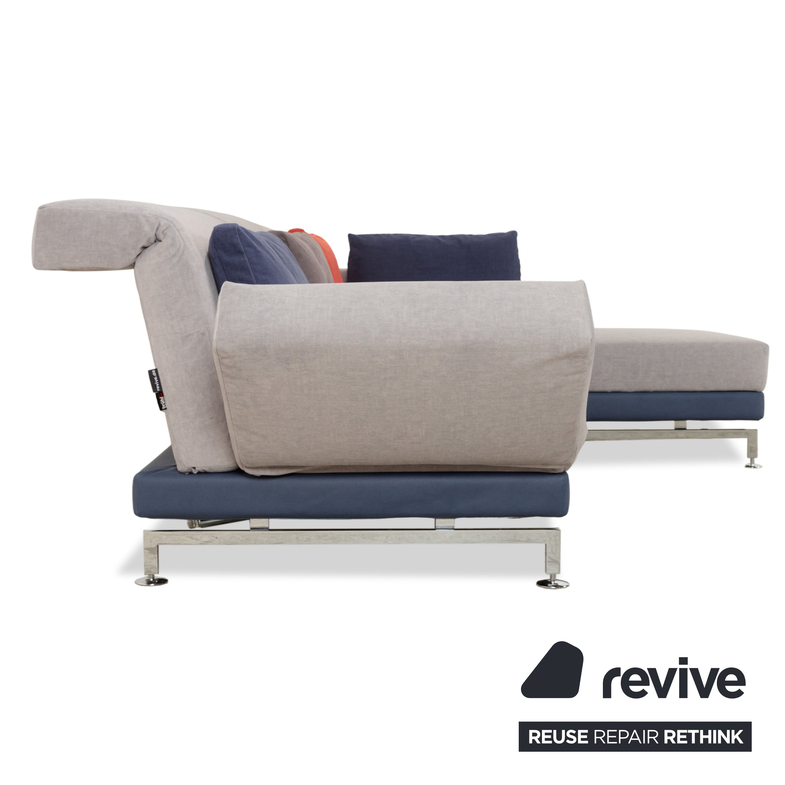 Brühl Moule Stoff Ecksofa Sofa Couch Grau Recamiere Rechts manuelle Funktion Liegefunktion Neubezug