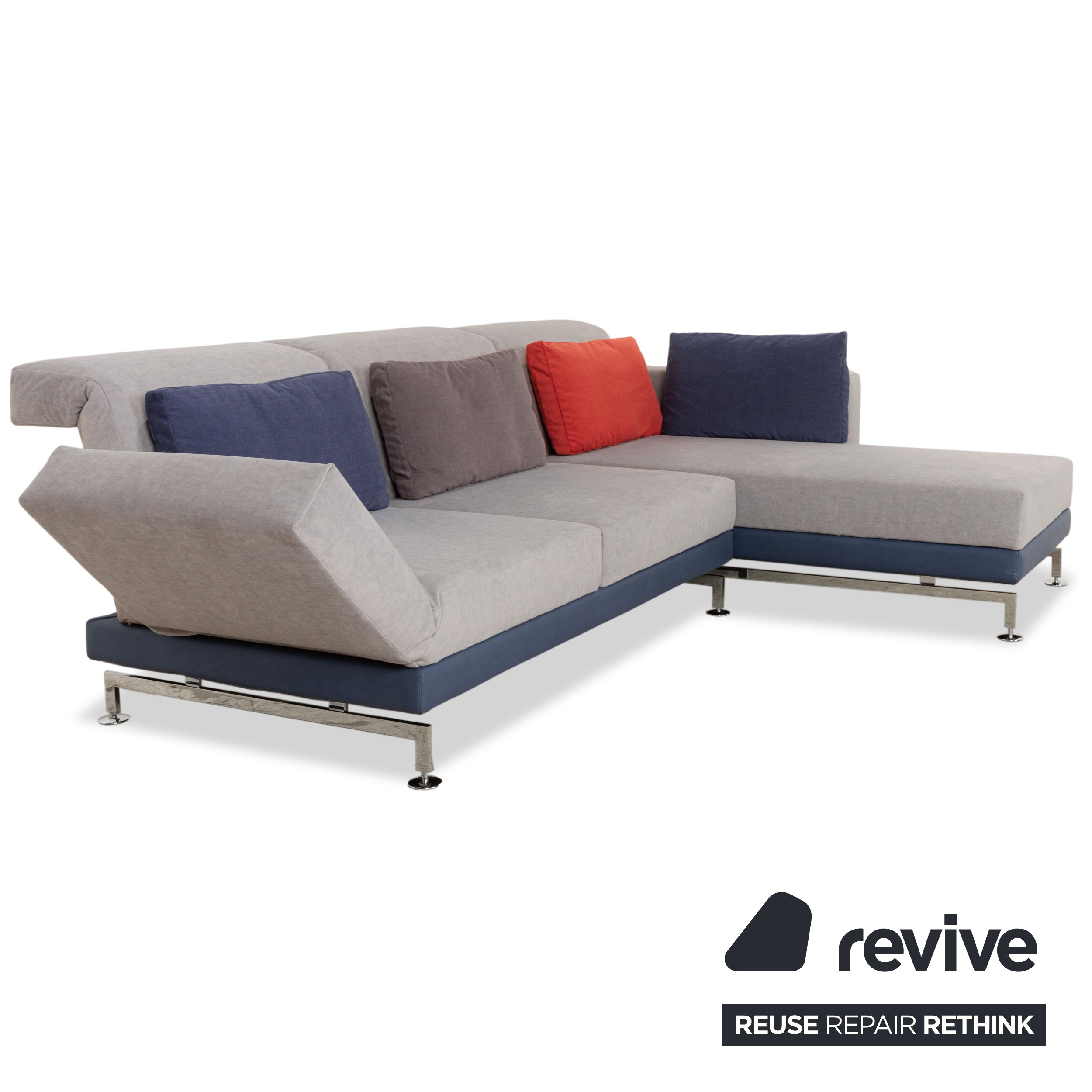 Brühl Moule Stoff Ecksofa Sofa Couch Grau Recamiere Rechts manuelle Funktion Liegefunktion Neubezug