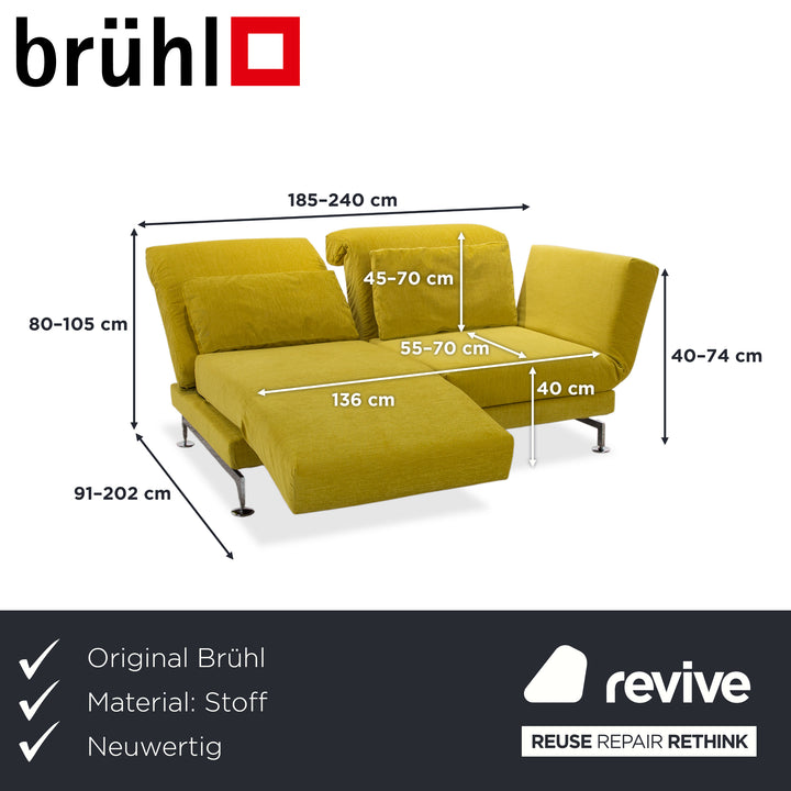 Brühl Moule Stoff Zweisitzer Gelb Grün manuelle Funktion Sofa Couch Neubezug PURA FR 123