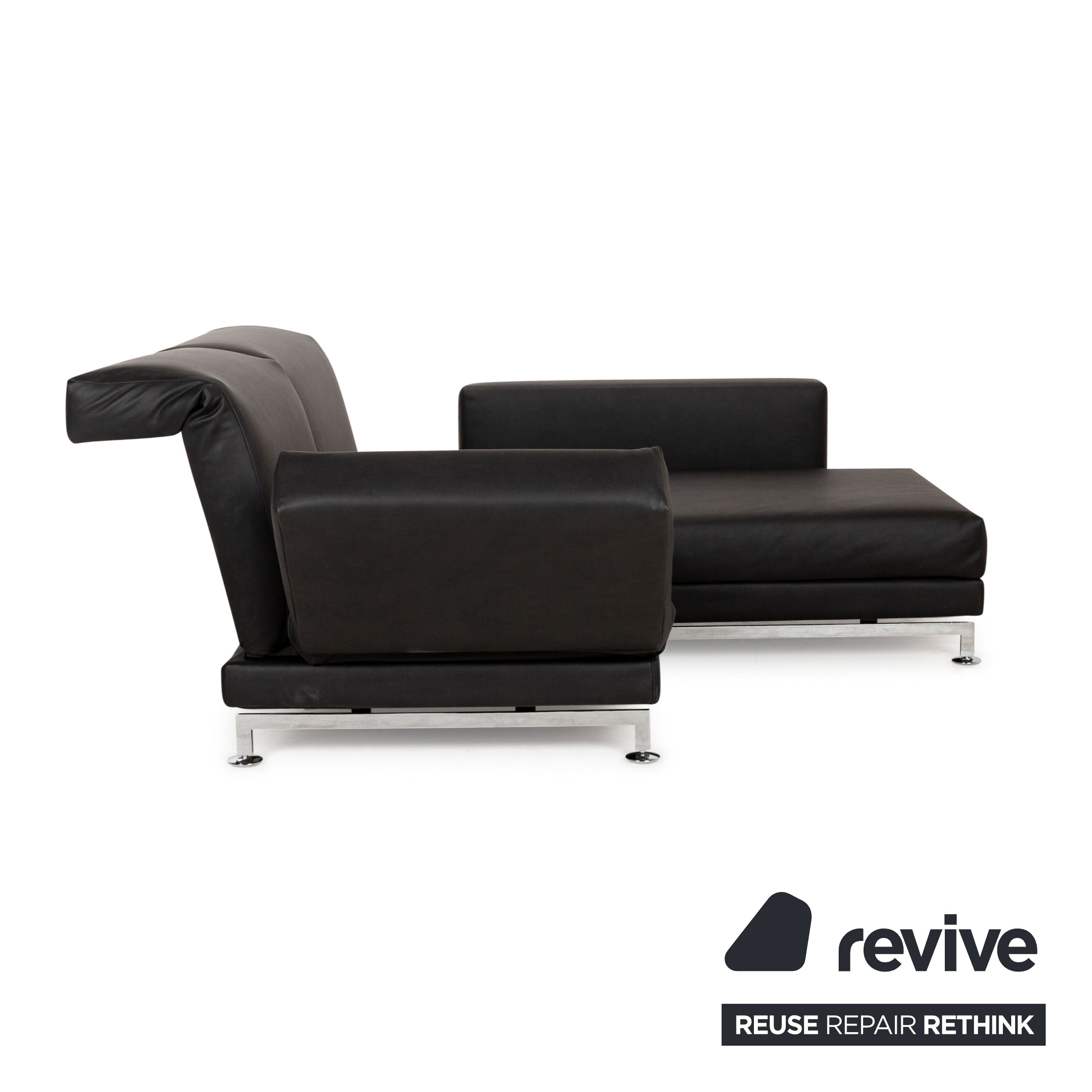 Brühl Moule veganes Leder GAVIN Ecksofa Schwarz manuelle Funktion Recamiere Rechts Sofa Couch Neubezug