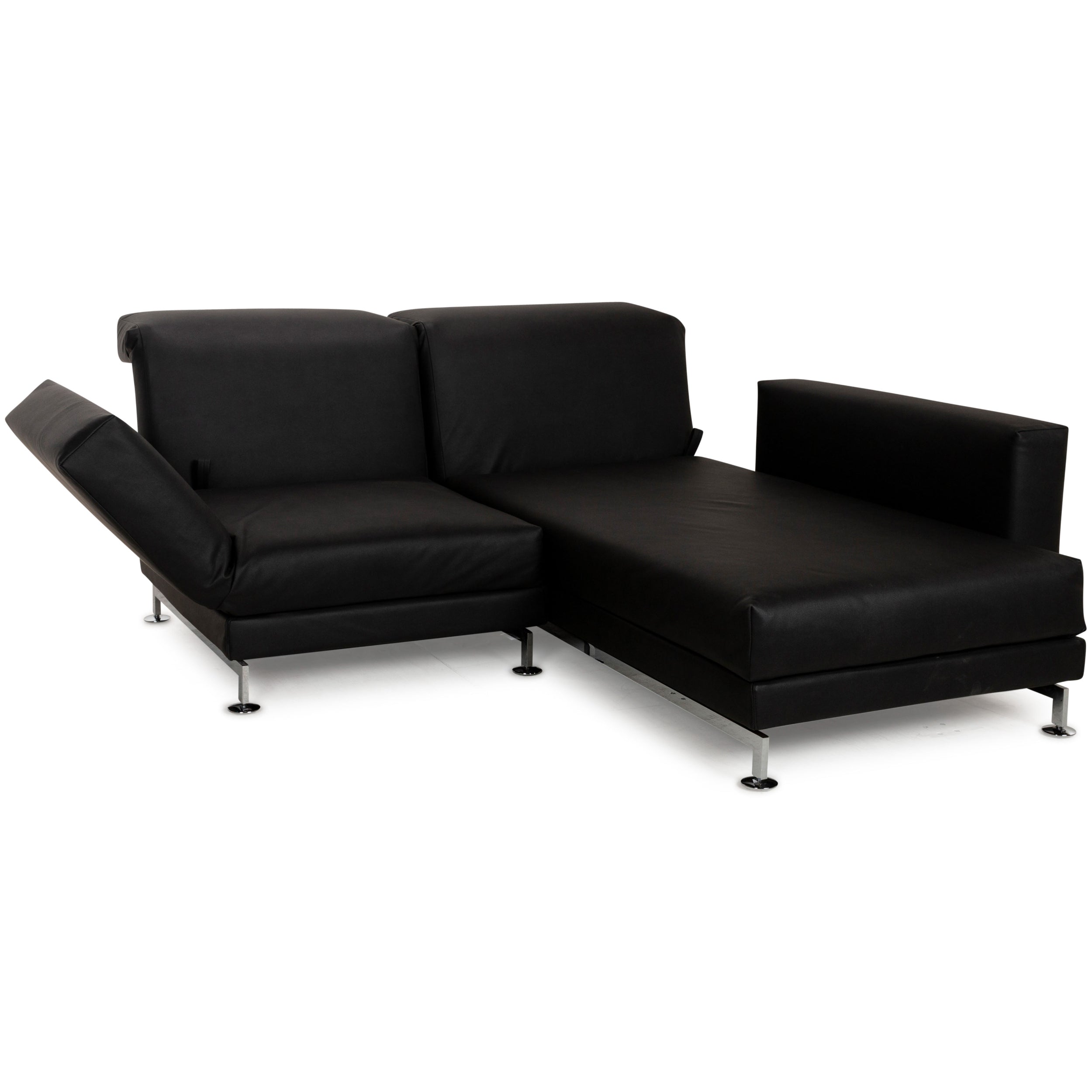 Brühl Moule veganes Leder GAVIN Ecksofa Schwarz manuelle Funktion Recamiere Rechts Sofa Couch Neubezug