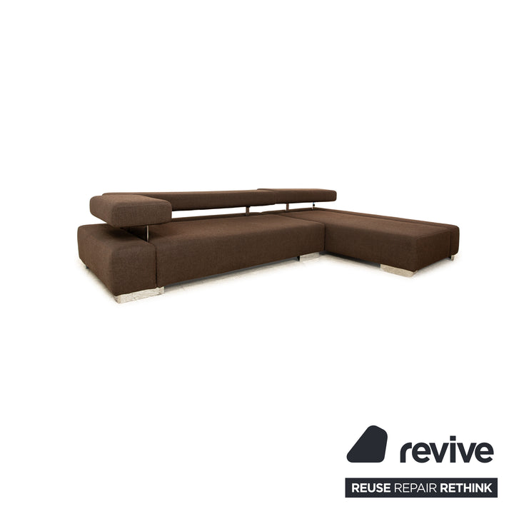Canapé d'angle en tissu Brühl Sunrise marron à fonction manuelle