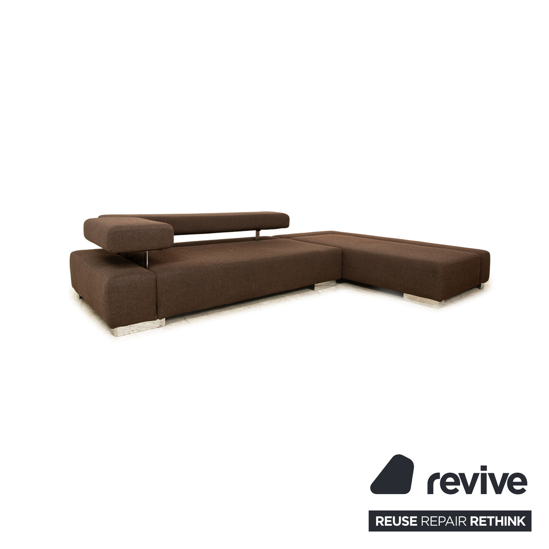 Canapé d'angle en tissu Brühl Sunrise marron à fonction manuelle