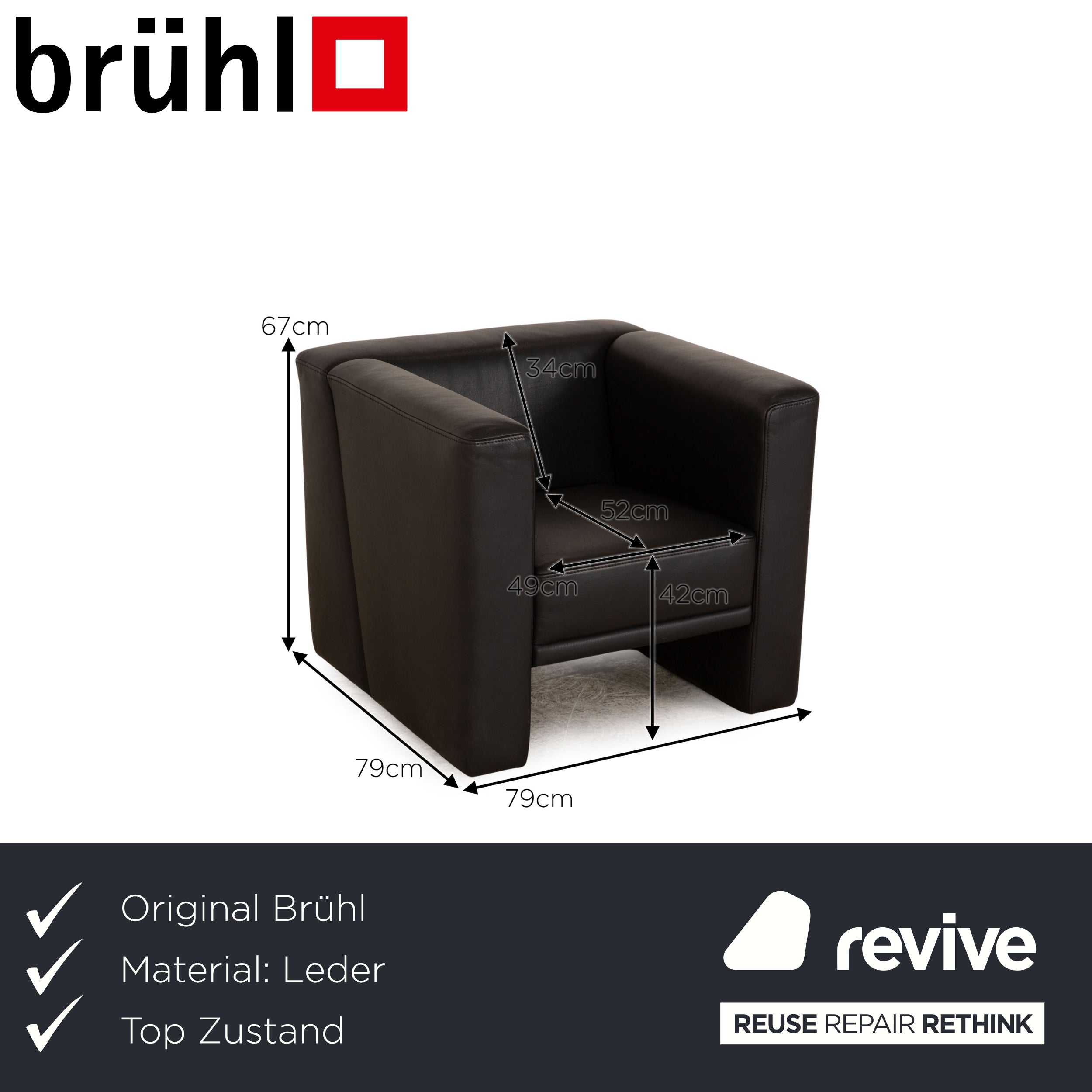 Brühl Visavis Leder Sessel Schwarz