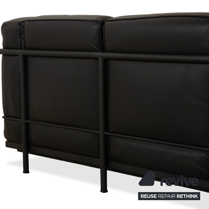 Cassina LC 2 Leather Three-Seater Black Sofa Couch