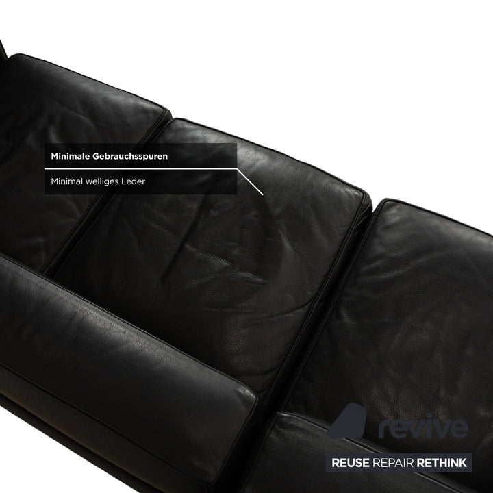 Cassina LC 2 Leather Three-Seater Black Sofa Couch
