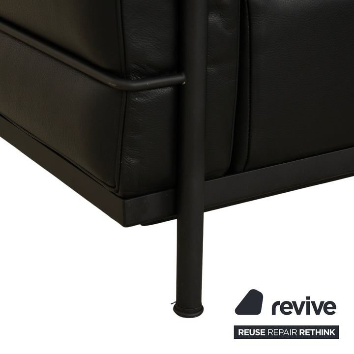 Cassina LC 2 Leather Three-Seater Black Sofa Couch