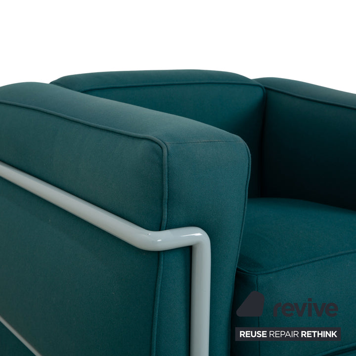Cassina Le Corbusier LC 2 Stoff Sessel Blau Petrol Bauhaus