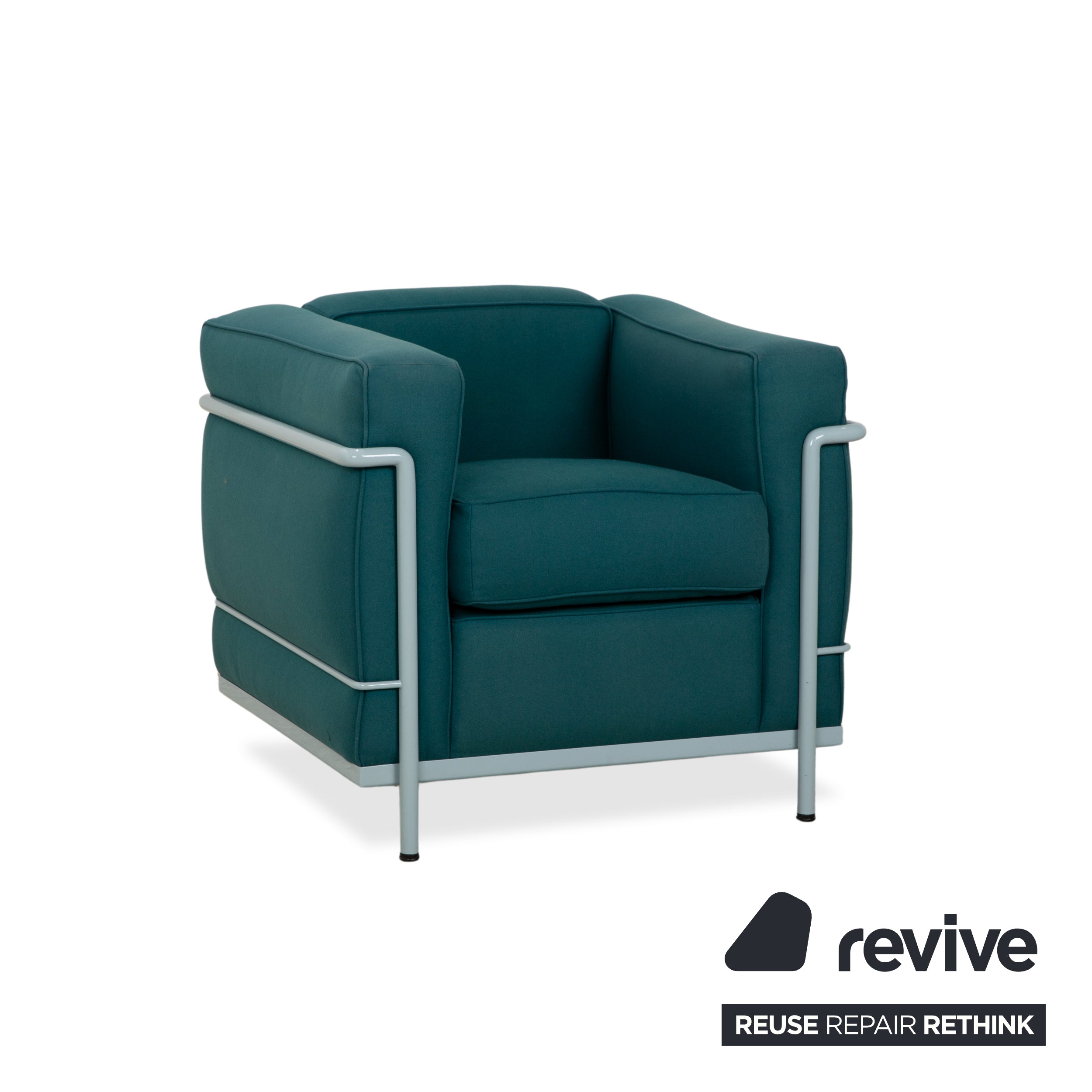 Cassina Le Corbusier LC 2 Stoff Sessel Blau Petrol Bauhaus