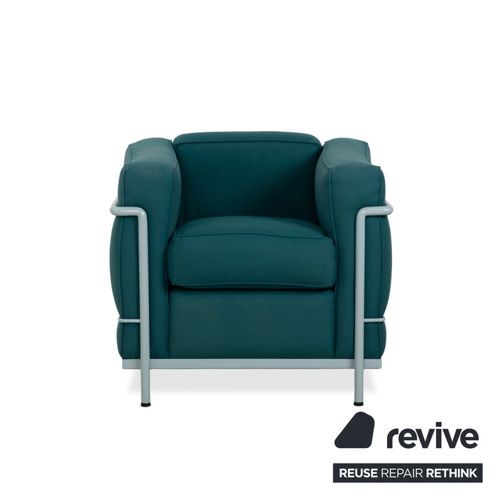 Cassina Le Corbusier LC 2 Stoff Sessel Blau Petrol Bauhaus