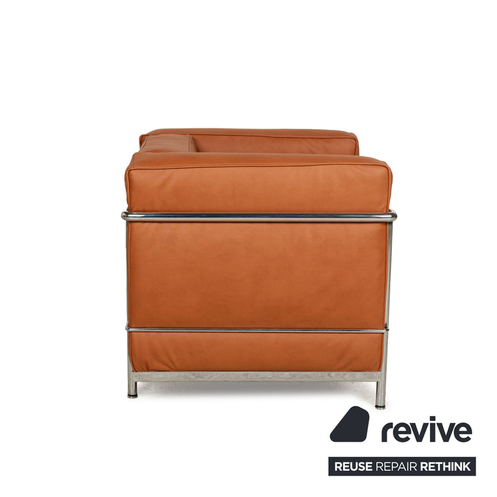 Cassina Le Corbusier LC 2 veganes Leder Sessel Braun Cognac Neubezug Chrom Bauhaus