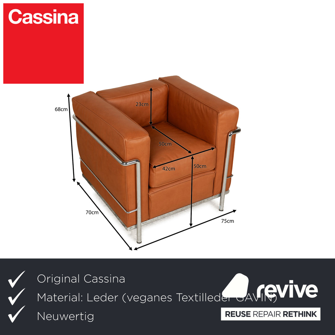 Cassina Le Corbusier LC 2 veganes Leder Sessel Braun Cognac Neubezug Chrom Bauhaus