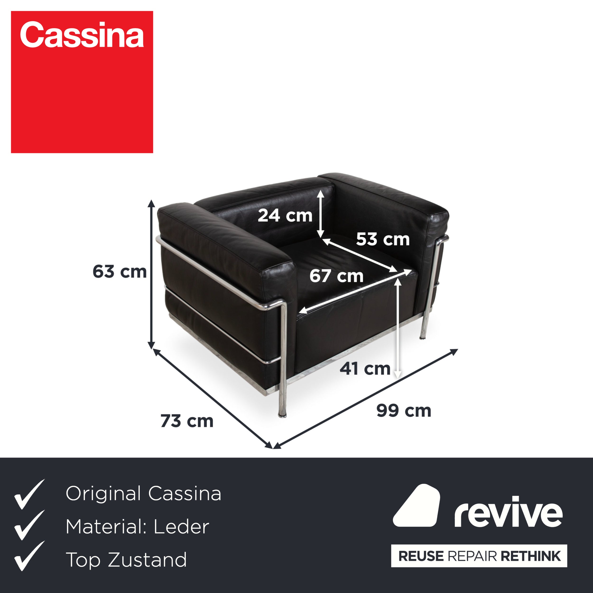 Cassina Le Corbusier LC 3 Leder Sessel Schwarz