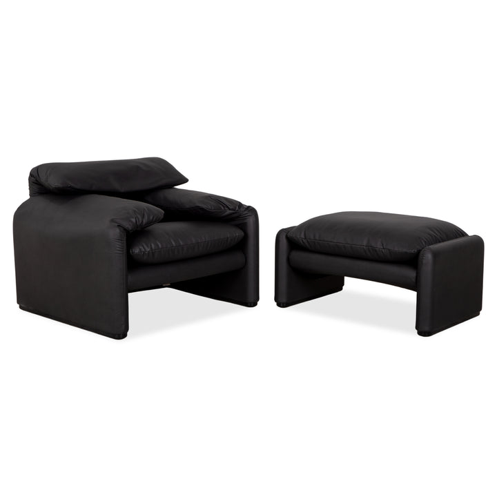 Cassina Maralunga Sessel + Hocker veganes Leder GAVIN 117 Anthrazit manuelle Funktion