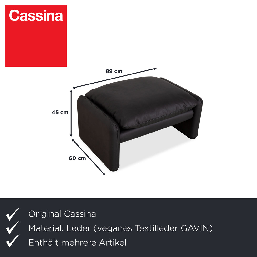 Cassina Maralunga Sessel + Hocker veganes Leder GAVIN 117 Anthrazit manuelle Funktion