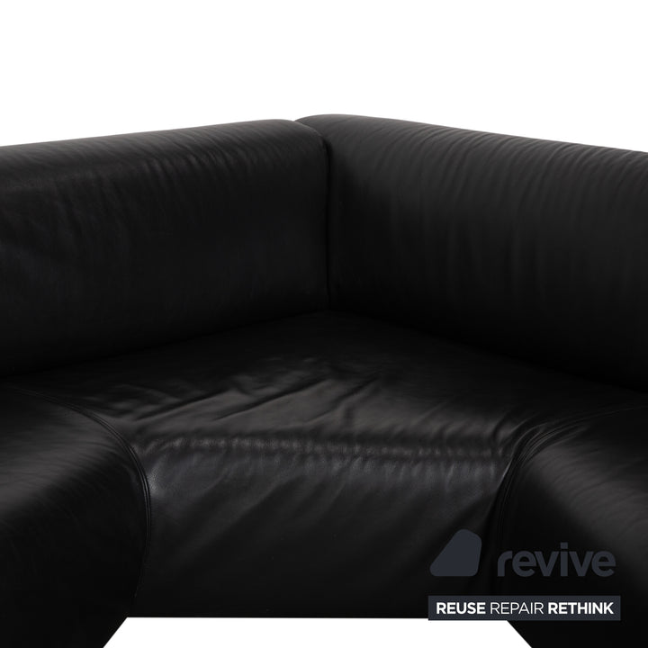 Cassina Met 250 Leather Corner Sofa Black Couch Silver Feet