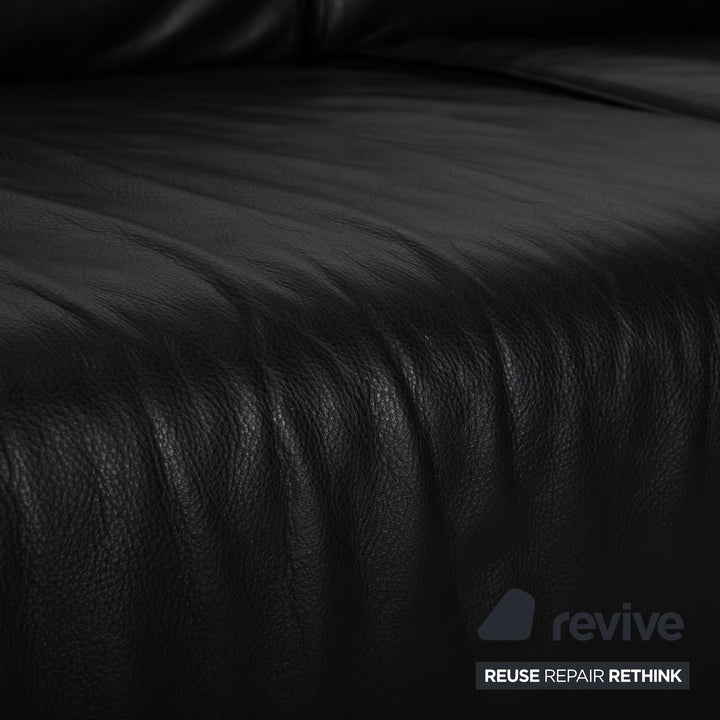 Cassina Met 250 Leather Corner Sofa Black Couch Silver Feet