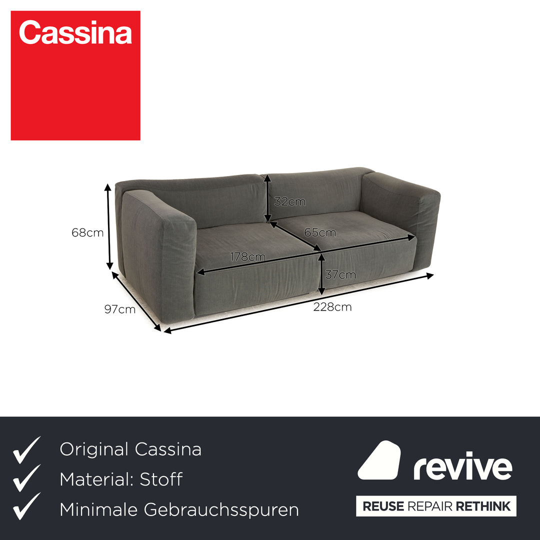 Cassina Mex Cube Fabric Three Seater Grey Blue Sofa Couch