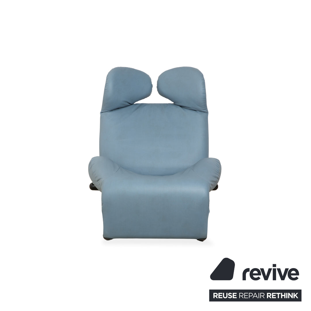 Cassina Wink armchair, vegan leather, blue-grey, manual function, reupholstered