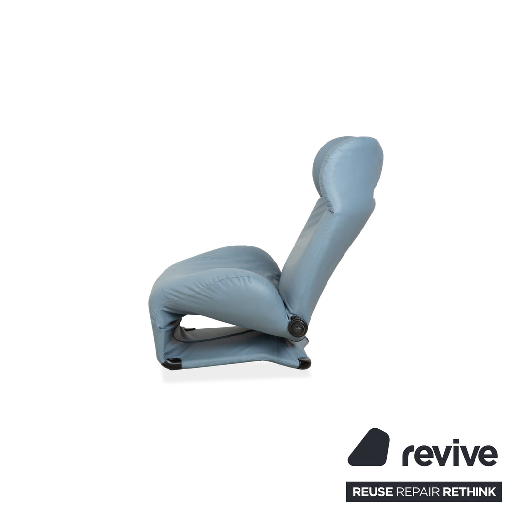 Cassina Wink armchair, vegan leather, blue-grey, manual function, reupholstered