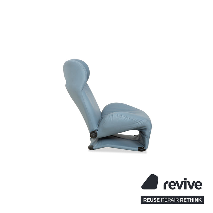 Cassina Wink armchair, vegan leather, blue-grey, manual function, reupholstered