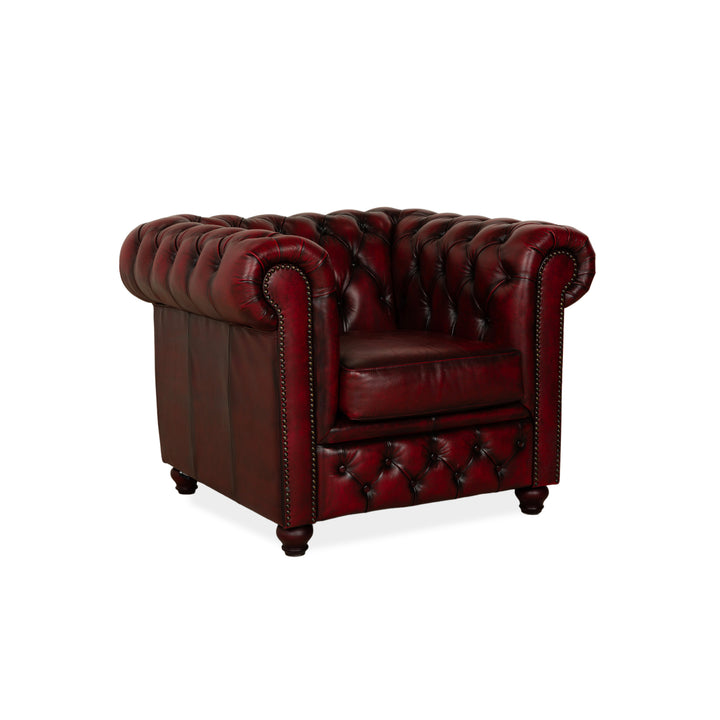 Chesterfield Leder Sessel Rot Braun Vintage