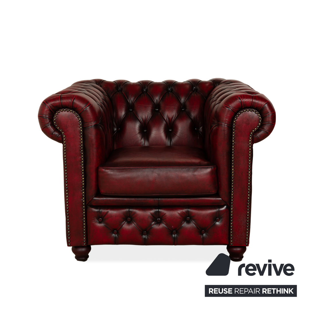 Chesterfield Leder Sessel Rot Braun Vintage