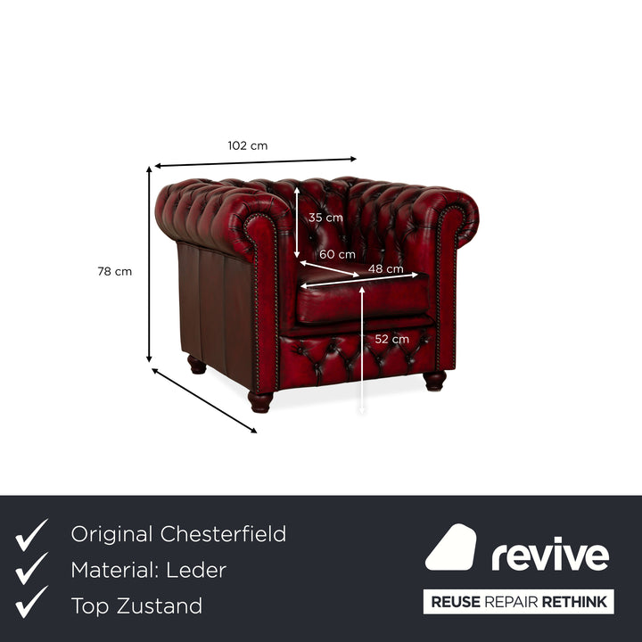 Chesterfield Leder Sessel Rot Braun Vintage