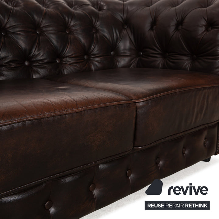 Chesterfield Leder Zweisitzer Braun Sofa Couch Vintage