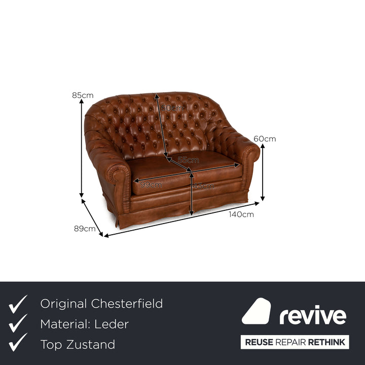 Chesterfield Leather Two Seater Cognac Sofa Couch