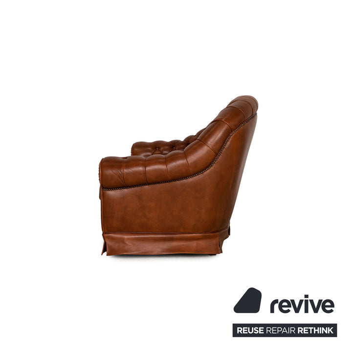 Chesterfield Leather Two Seater Cognac Sofa Couch