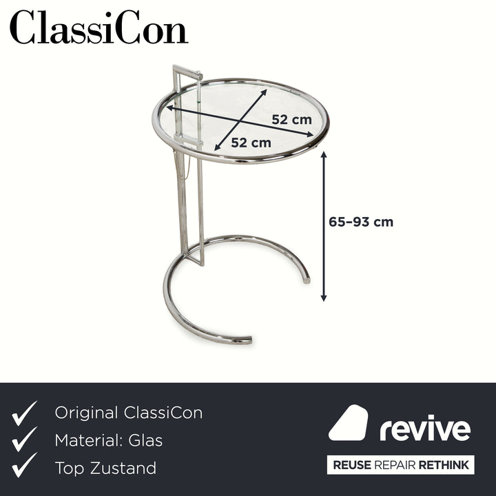 ClassiCon Eileen Grey Adjustable Table Glass Coffee Table Silver Chrome