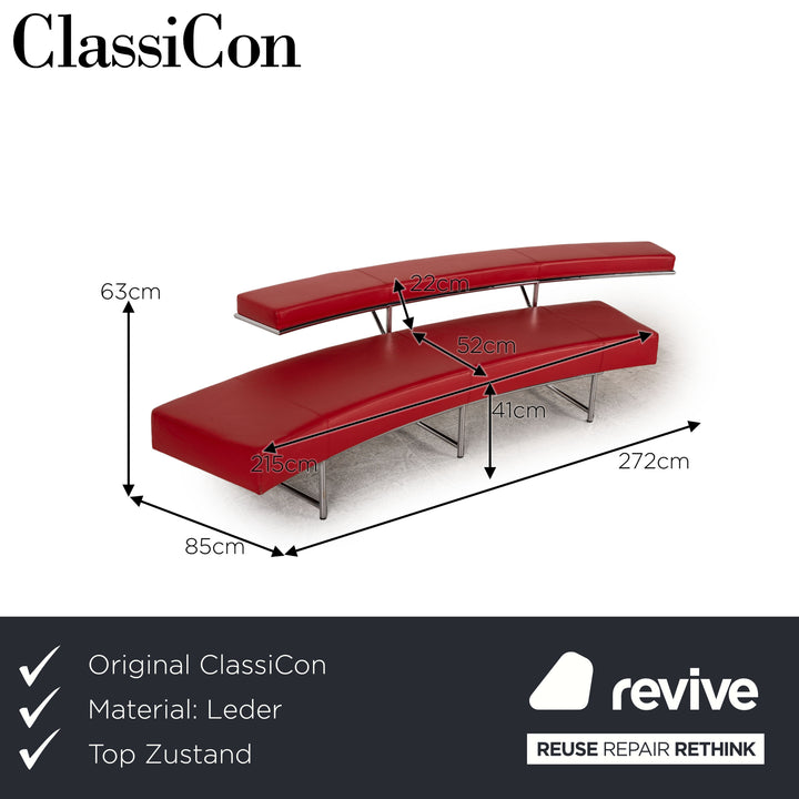 ClassiCon Monte Carlo Leather Four Seater Red Sofa Couch by Eileen Gray