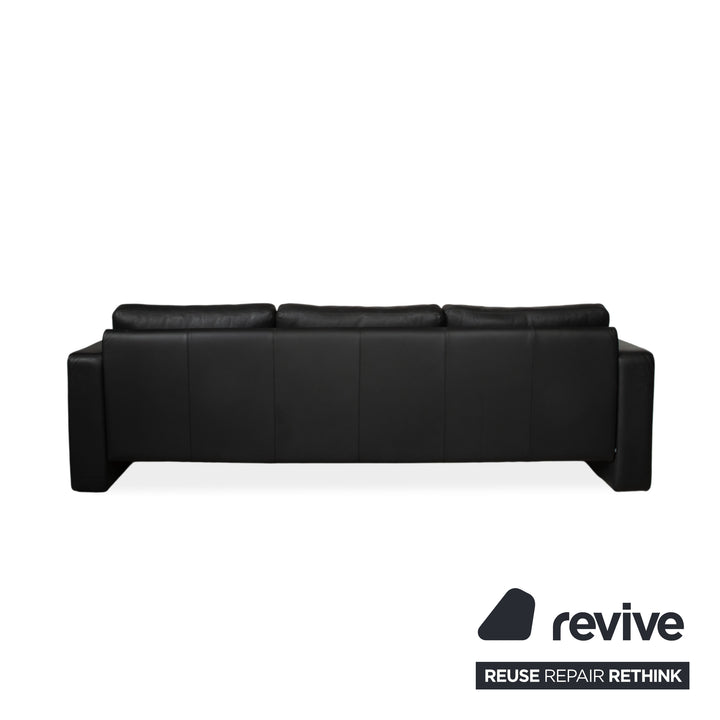COR Conseta Leather Three-Seater Black Sofa Couch