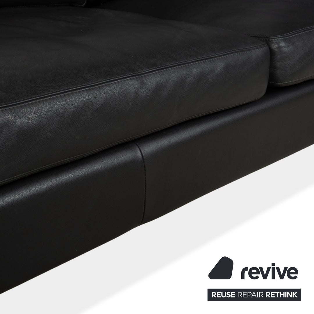 COR Conseta Leather Three-Seater Black Sofa Couch